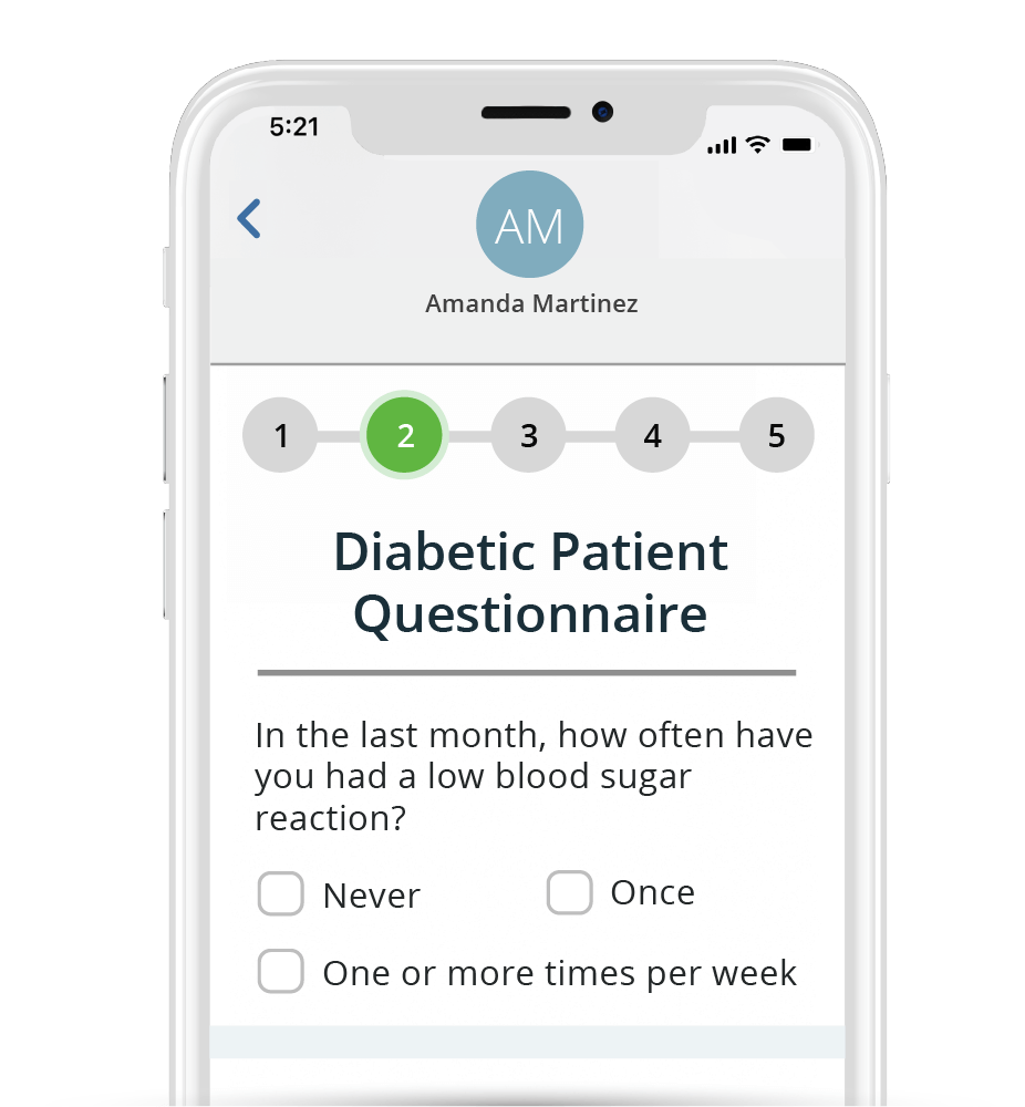 Patient Intake software shown on mobile phone