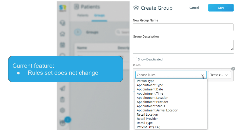 group creation current rules screen shot